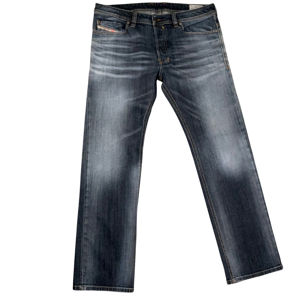 Diesel Safado Jeans Mens 34W 30L Blue Stonewash Whisker Button Fly Slim Straight